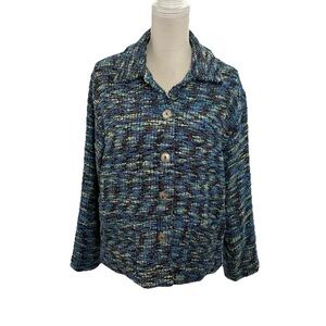 Chico’s 2 Tweed Button Up Driving Jacket Women’s Large Relaxed Fit